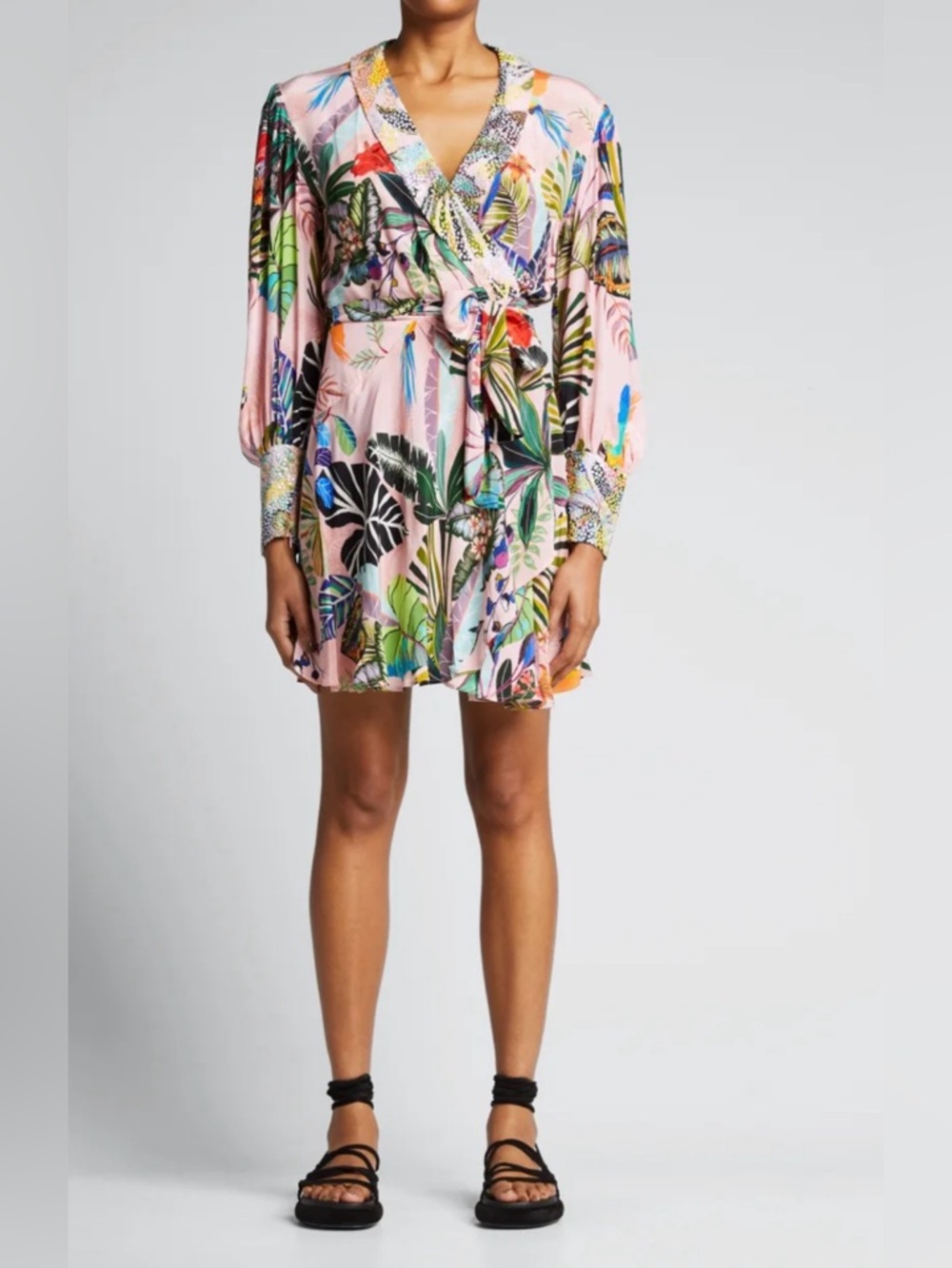 TAJ by Sabrina Crippa Pink Tropical Wrap Mini Dress
